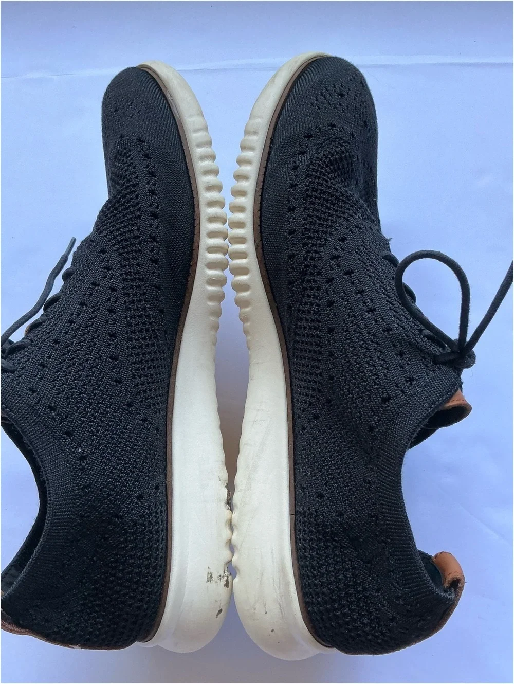 Cole Haan Black Knit Lace-Up Oxfords with Brown Leather Accents